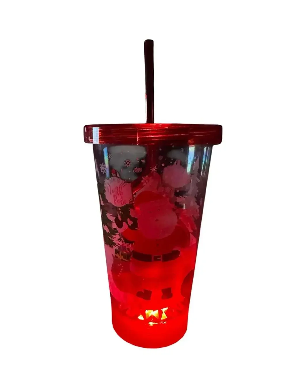 Christmas Santa Light Up Plastic Tumbler 19oz with Curly Straw
